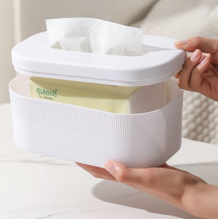 ティッシュケース 縦筋デザインプラスチック製ティッシュボックス
