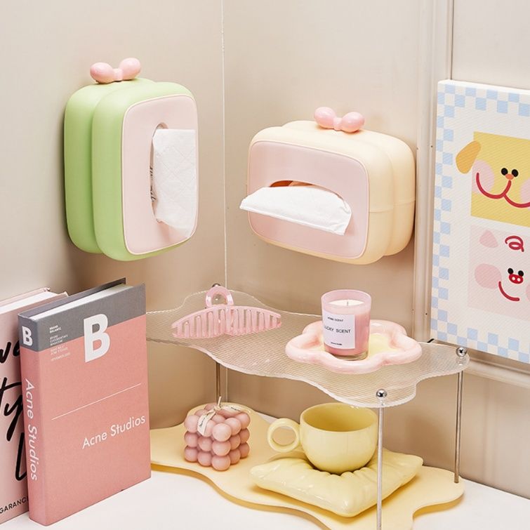 ティッシュケース りぼん付き二段式　プラスチック製