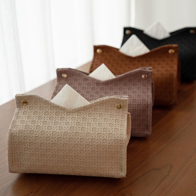 ティッシュケース 幾何学模様型押し　レザー
