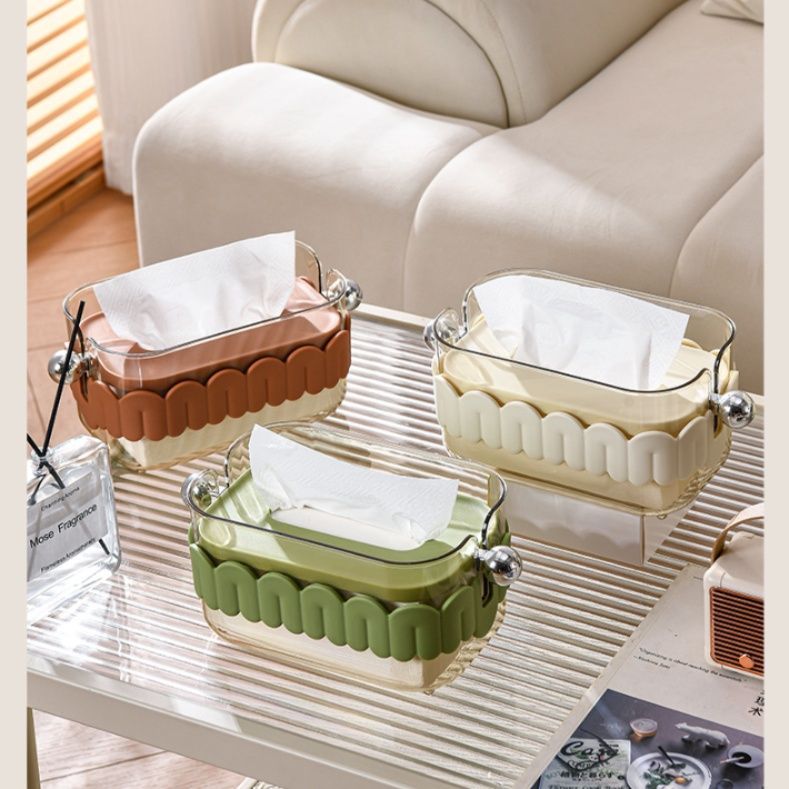 ティッシュケース 丸型取っ手付き透明　プラスチック