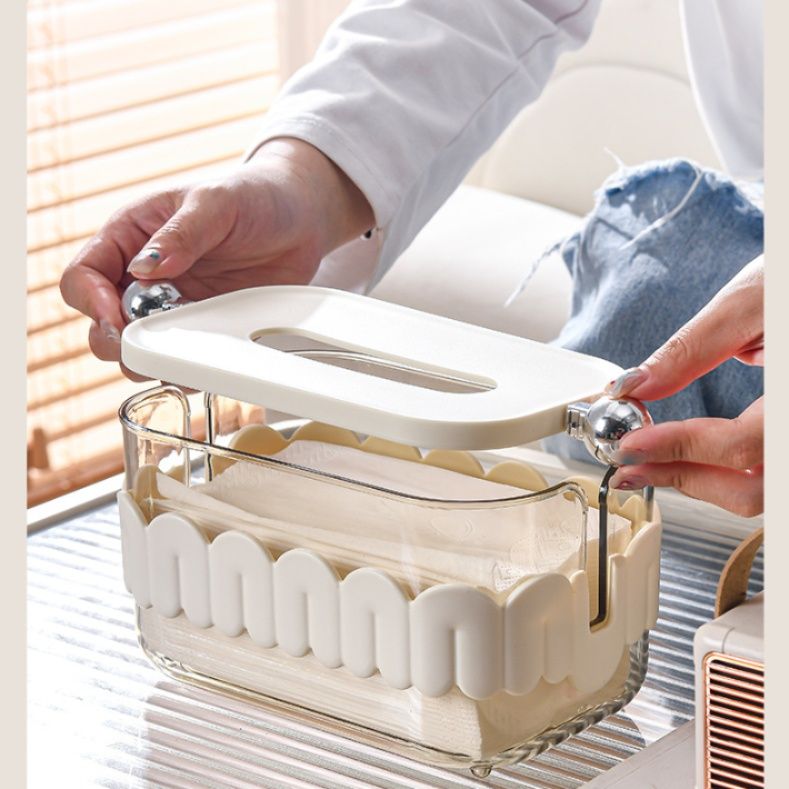 ティッシュケース 丸型取っ手付き透明　プラスチック