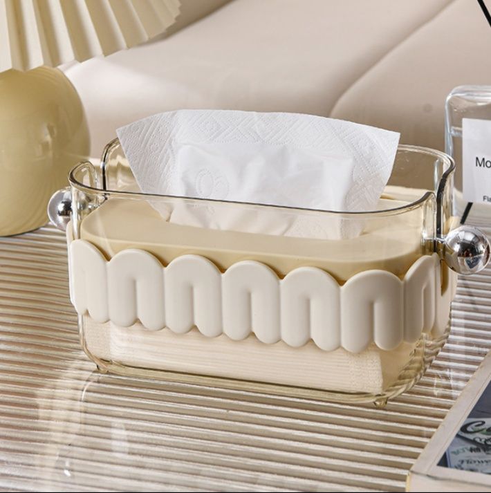 ティッシュケース 丸型取っ手付き透明　プラスチック