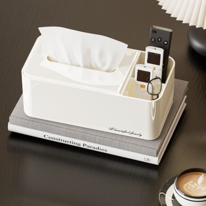 ティッシュケース 多機能収納付き　プラスチック