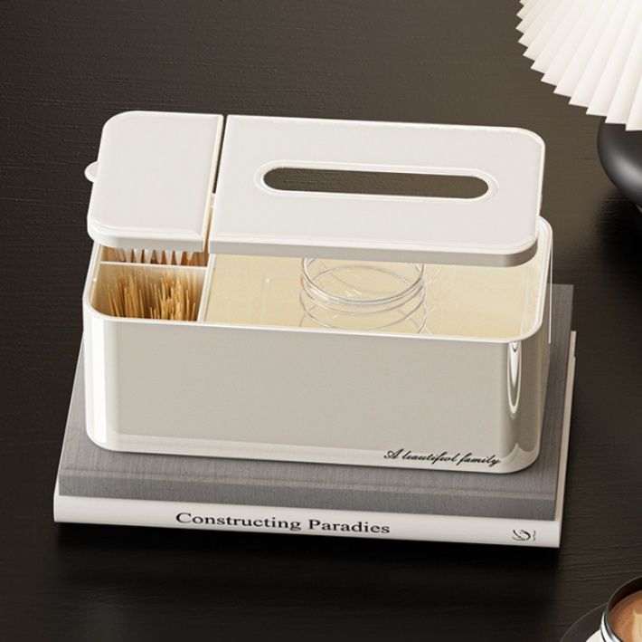 ティッシュケース 多機能収納付き　プラスチック