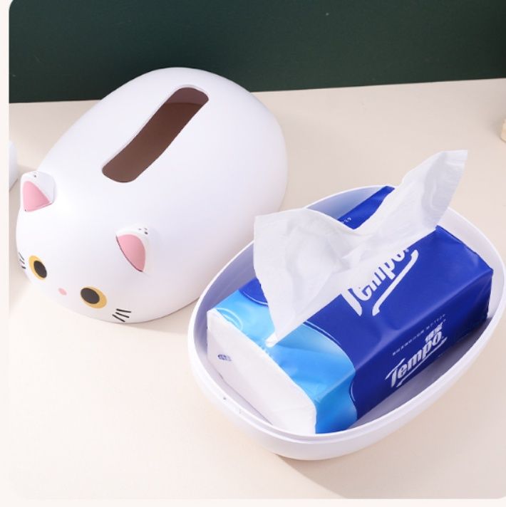 ティッシュケース 猫型多機能収納　プラスチック