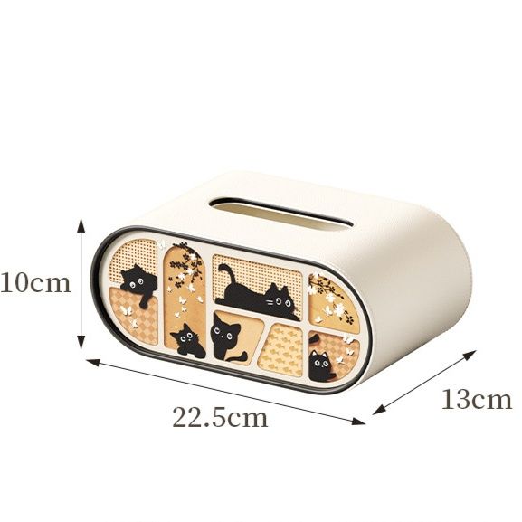 ティッシュケース 愛らしい黒猫モチーフ編み風 プラスチック