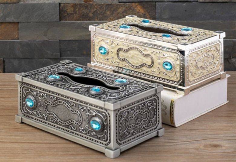 ティッシュケース 欧風宮廷彫刻装飾宝石付きティッシュボックス