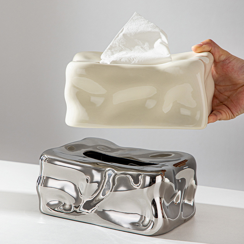 ティッシュケース 芸術的な不規則フォルム　陶器