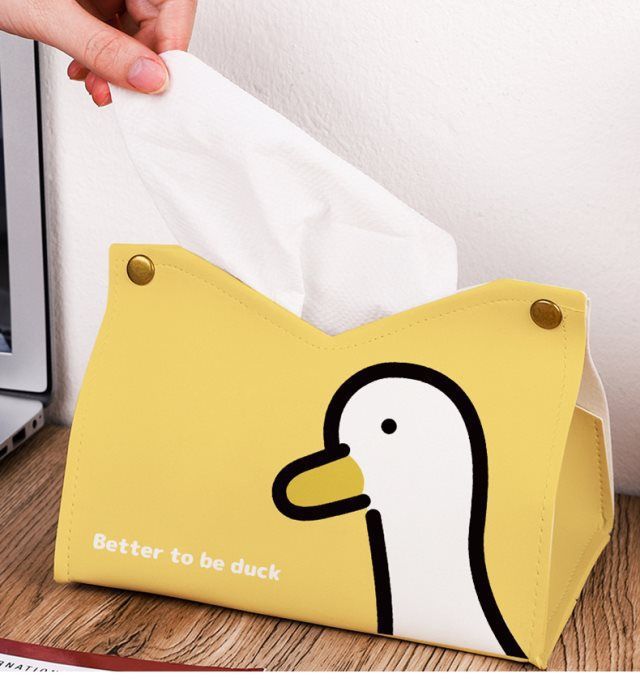 ティッシュケース 愛らしいアヒル柄　レザー