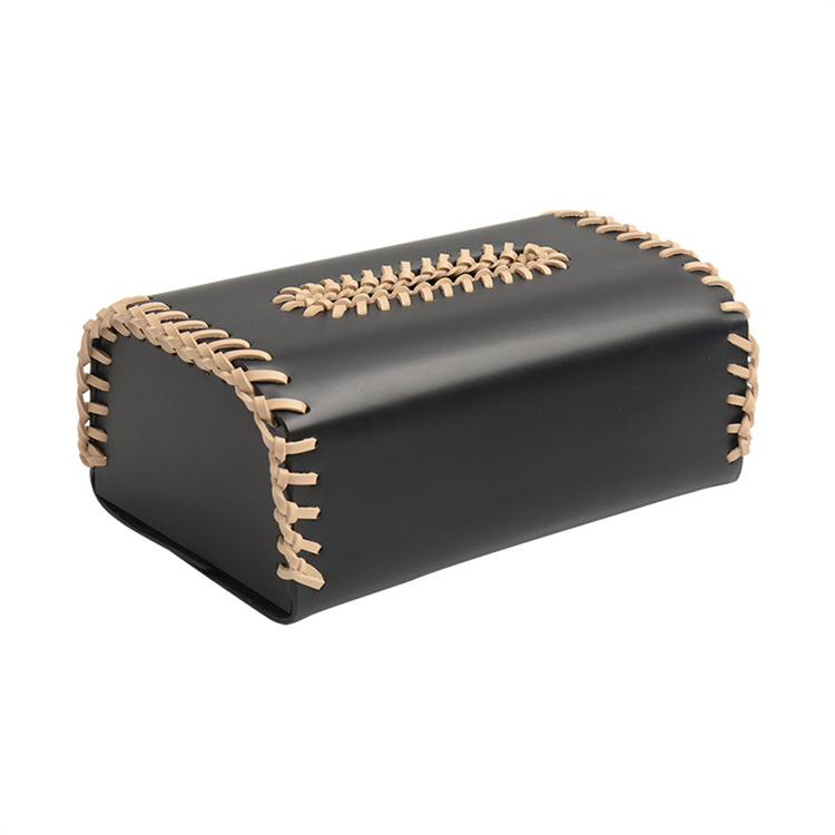 ティッシュケース 手作り風レザー 縁取りティッシュボックス