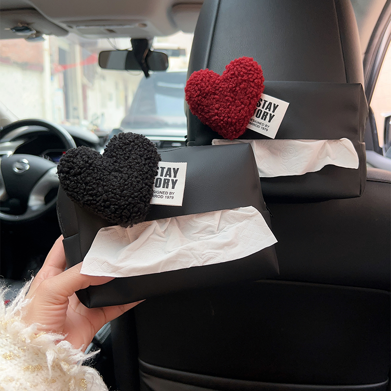 ティッシュケース もこもこハートの車内ティッシュホルダー