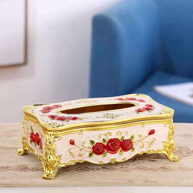 ティッシュケース 薔薇彫刻装飾アルミティッシュケース