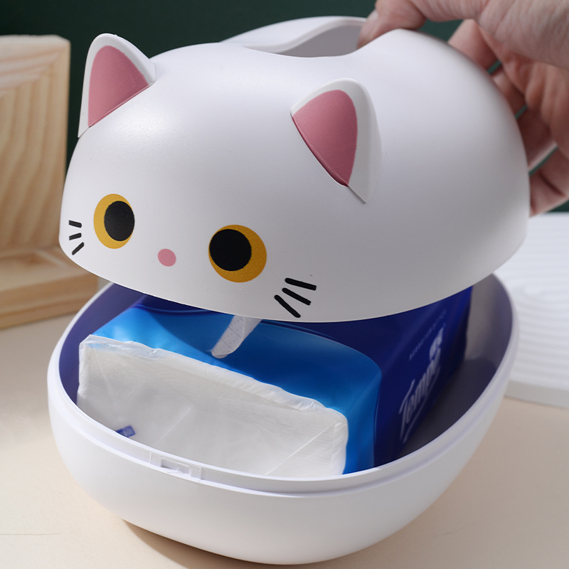 ティッシュケース 猫型多機能収納　プラスチック