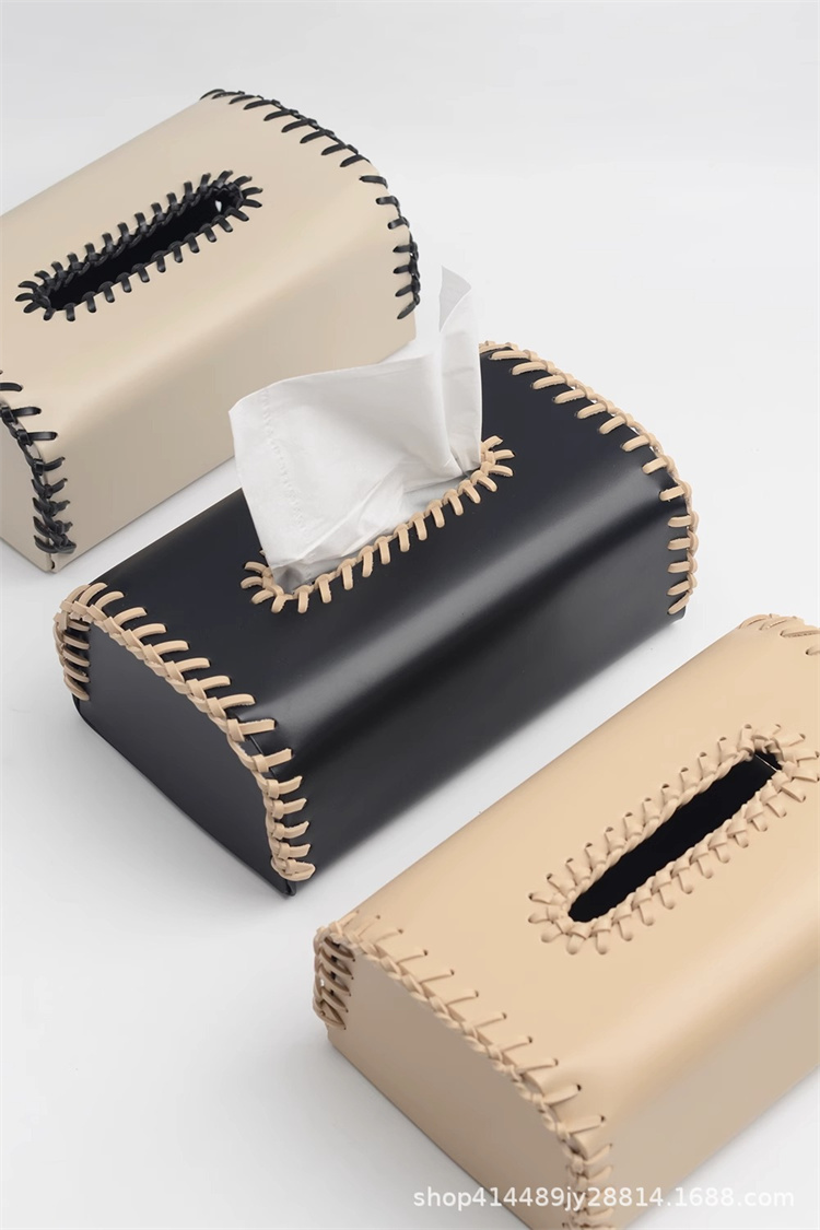 ティッシュケース 手作り風レザー 縁取りティッシュボックス