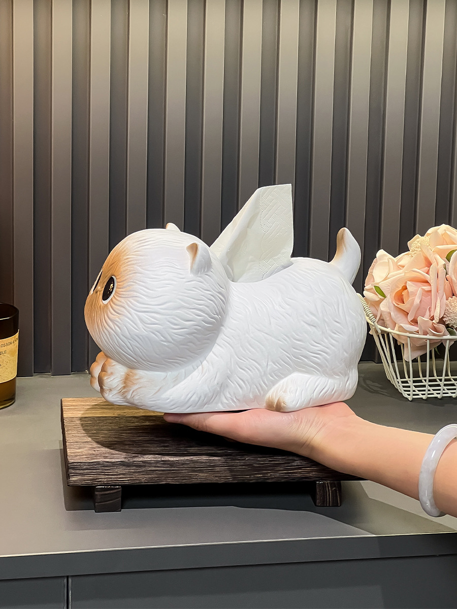 ティッシュケース ふわふわ子猫のおすわり　陶器