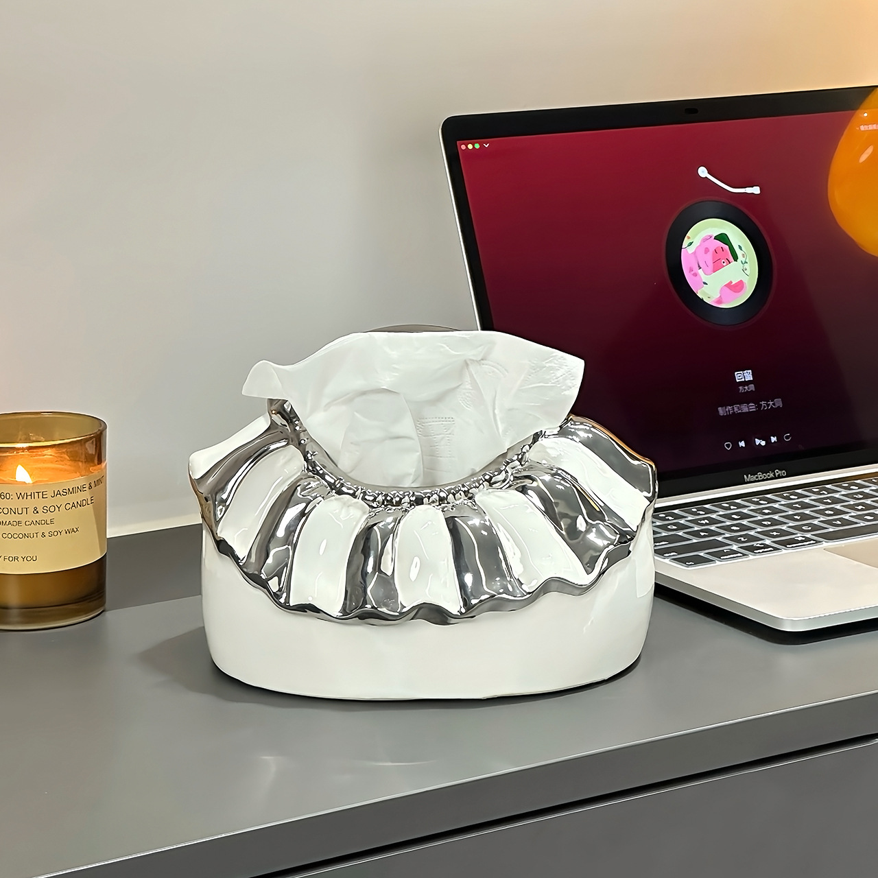 ティッシュケース フリルデザイン　陶器