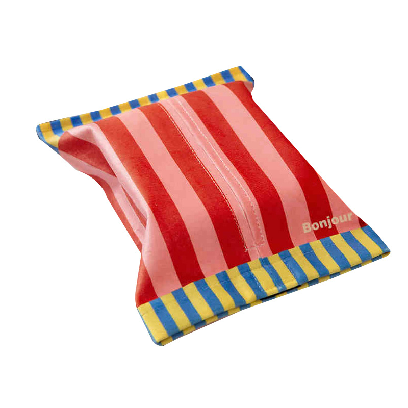 ティッシュケース 鮮やかストライプ柄布製ティッシュケース