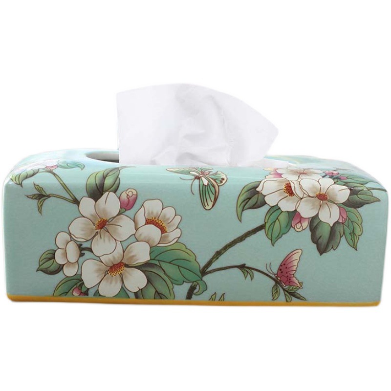 ティッシュケース 花鳥絵巻　陶器