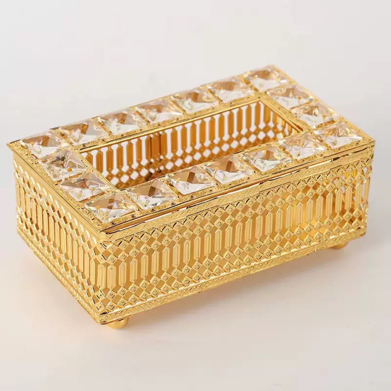 ティッシュケース 華やか宝石風装飾アルミ製高級ティッシュケース