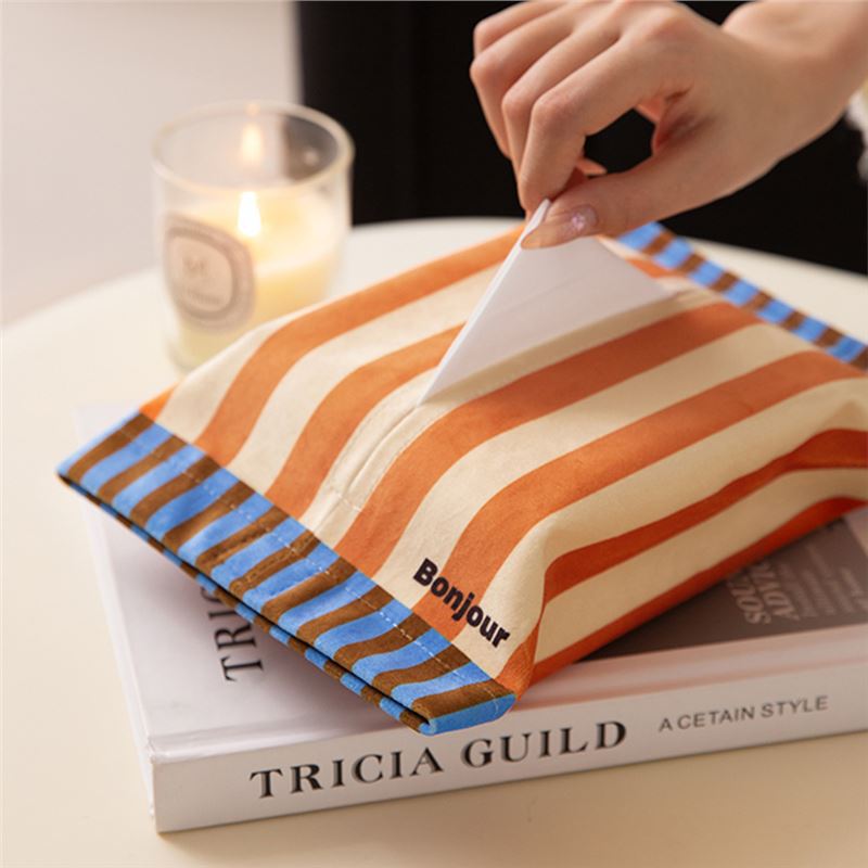 ティッシュケース 鮮やかストライプ柄布製ティッシュケース