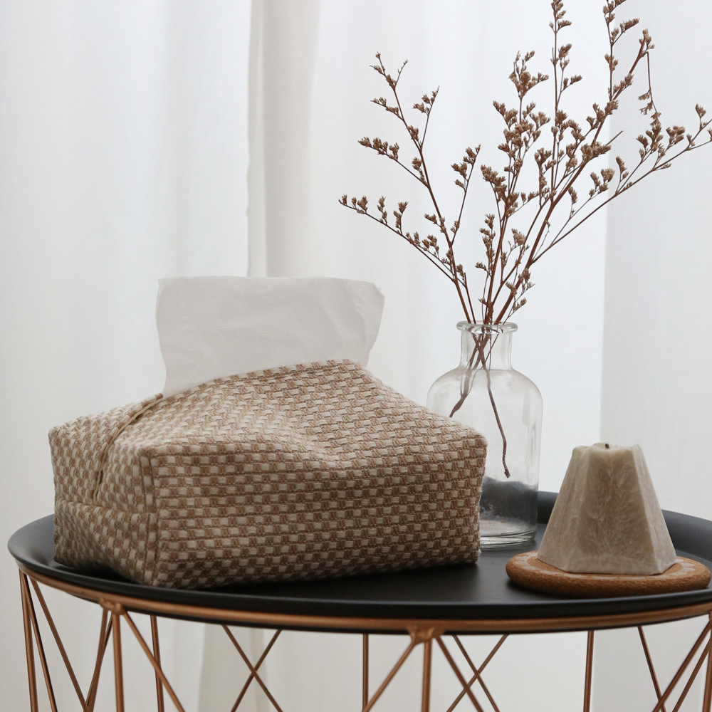 フェルト製チェック柄ティッシュケース おしゃれなカバー