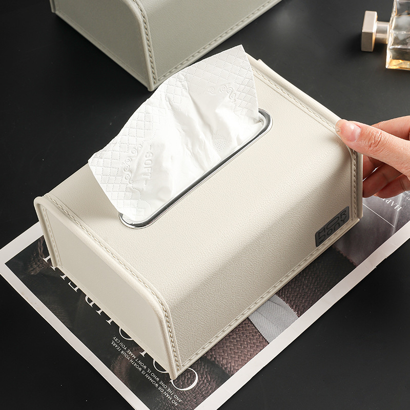 ティッシュケース 上質レザー仕立ての金属開口式ティッシュケース