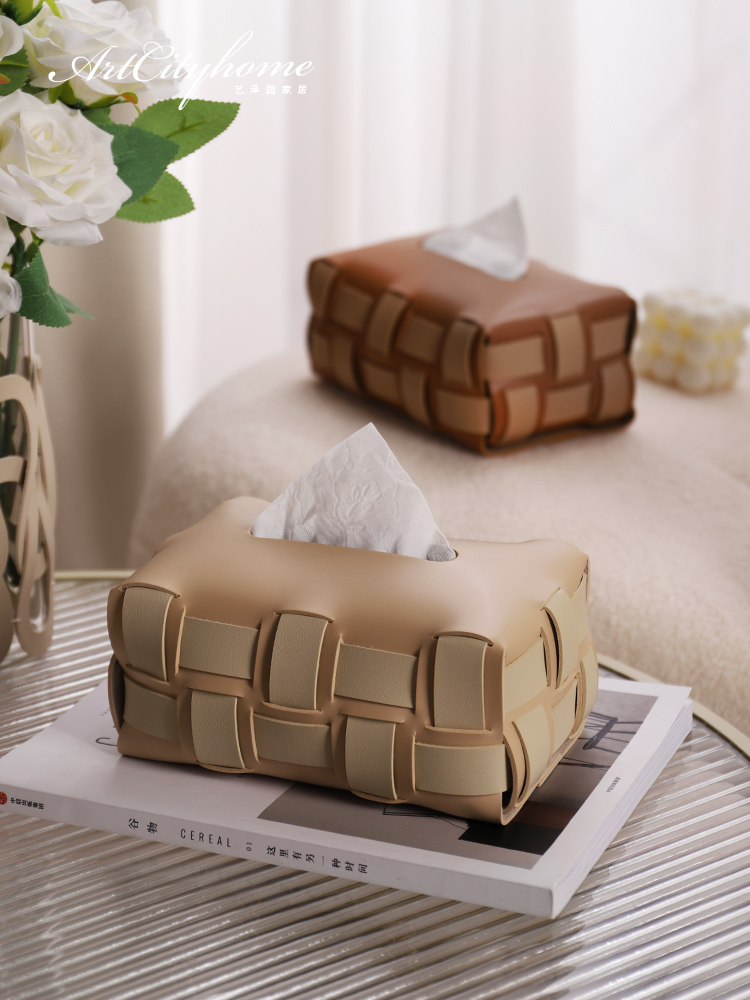 ティッシュケース 編み込みモダンレザーソフトティッシュボックス