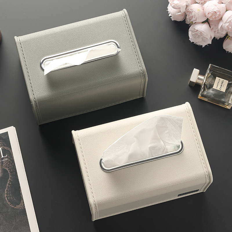 ティッシュケース 上質レザー仕立ての金属開口式ティッシュケース