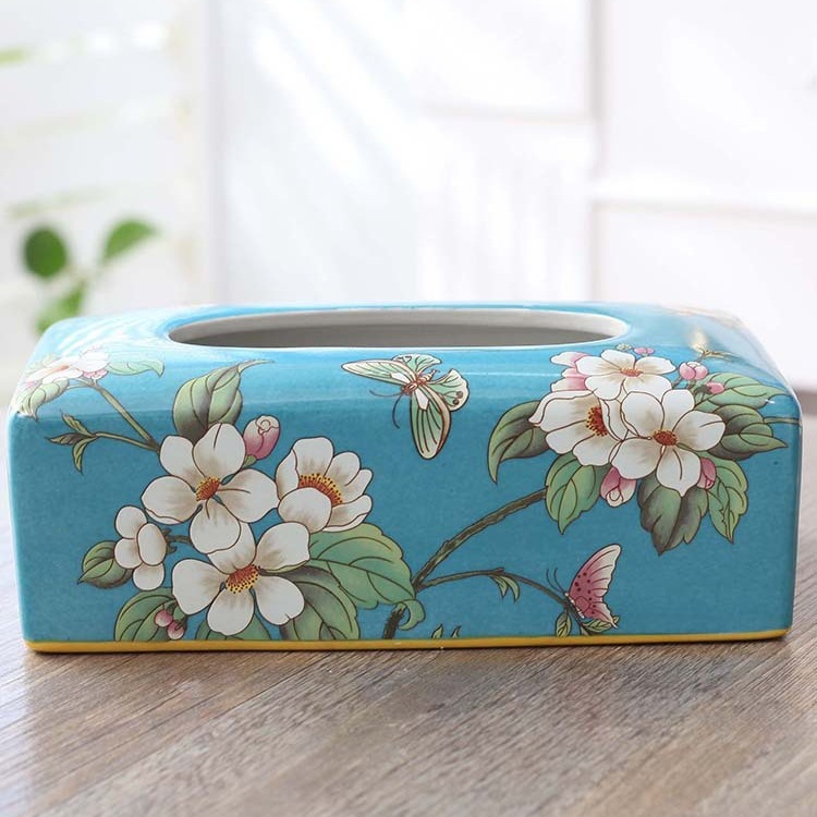 ティッシュケース 花鳥絵巻　陶器