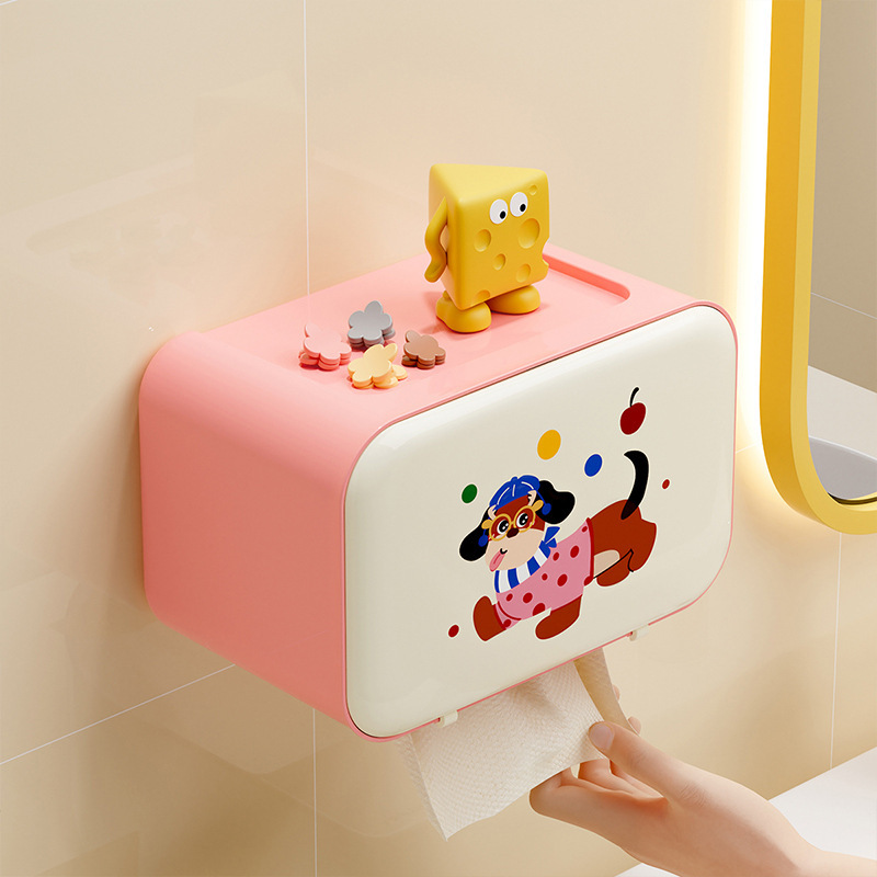 可愛い動物柄壁掛け収納付きトイレットペーパーホルダーカバー