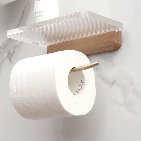 トイレットペーパーホルダー 木製収納棚付きトイレットペーパーホルダー