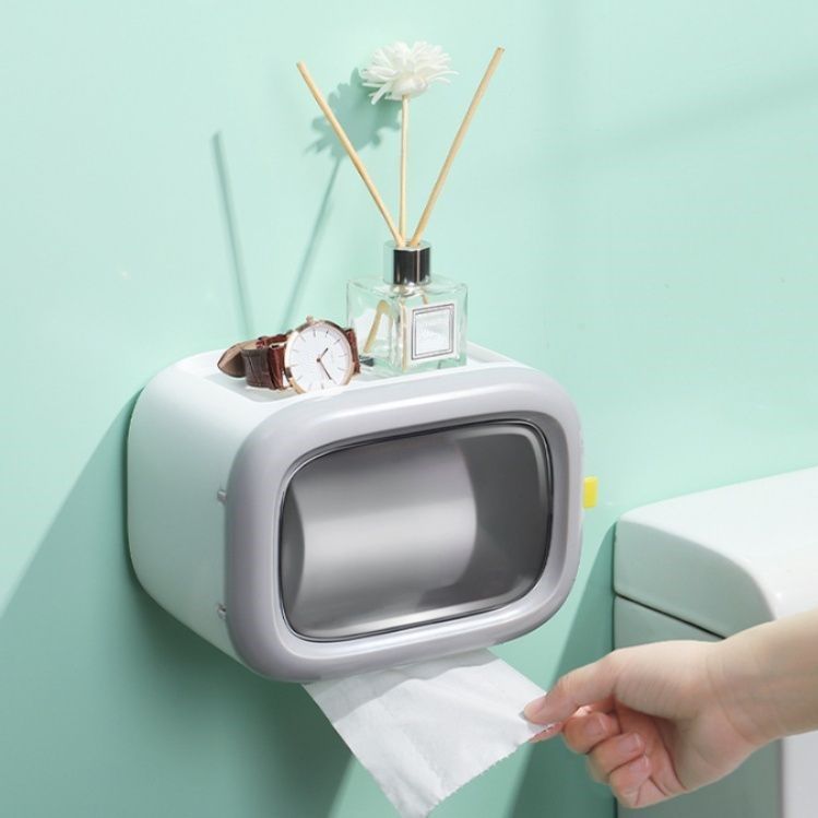 トイレットペーパーホルダー 多機能収納棚付き壁掛け式紙巾箱カバー