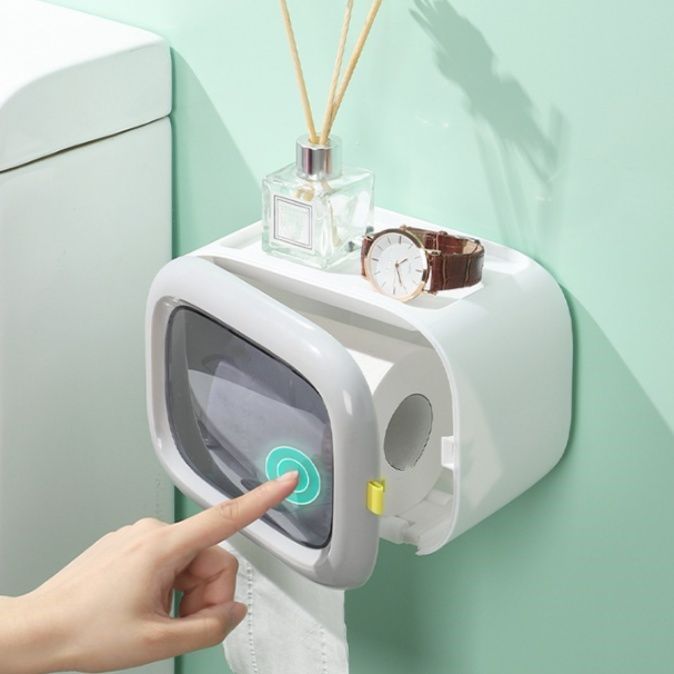 トイレットペーパーホルダー 多機能収納棚付き壁掛け式紙巾箱カバー