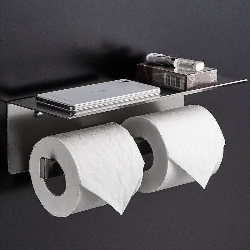 トイレットペーパーホルダー 壁掛け式棚付き2連トイレットペーパーホルダー