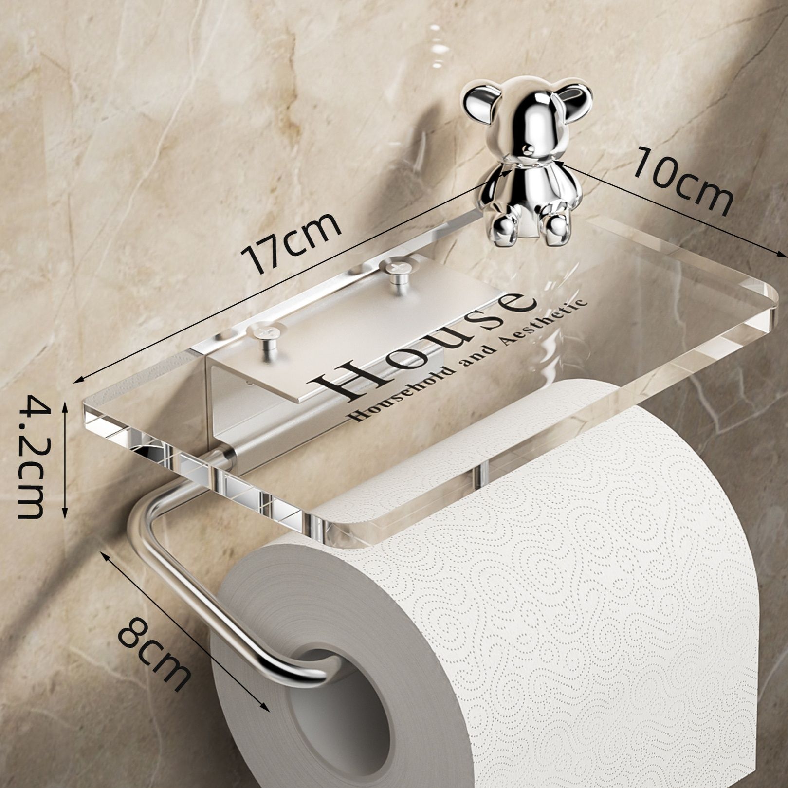 トイレットペーパーホルダー 透明棚板付き壁掛け式　棚