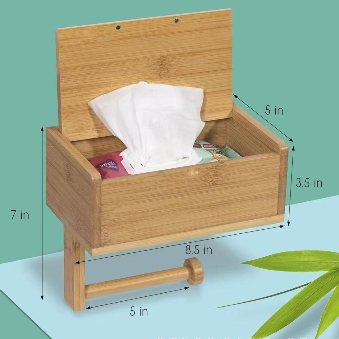 トイレットペーパーホルダー 天然木製壁掛け多機能　棚