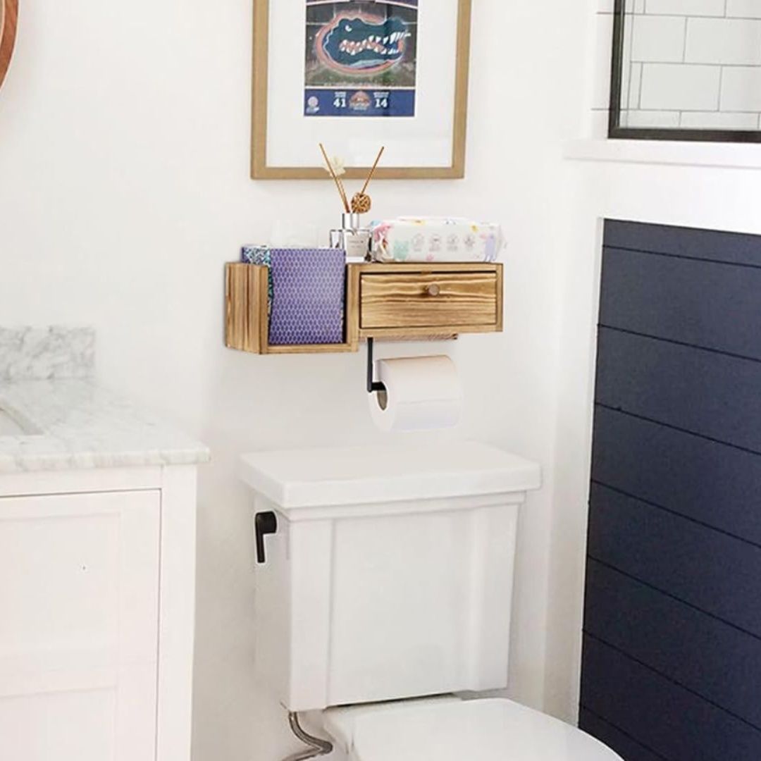 トイレットペーパーホルダー 引き出し付き木製壁掛け　棚