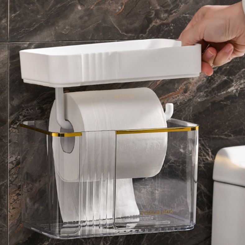 トイレットペーパーホルダー 透明収納棚付き壁掛け　カバー