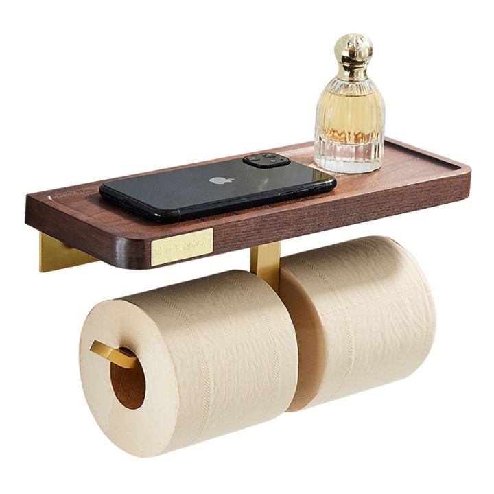 トイレットペーパーホルダー 木製棚付き壁掛けトイレットペーパーホルダー