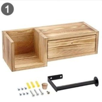 トイレットペーパーホルダー 引き出し付き木製壁掛け　棚