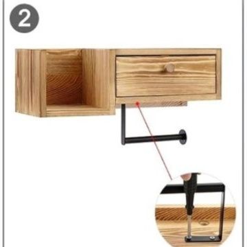 トイレットペーパーホルダー 引き出し付き木製壁掛け　棚