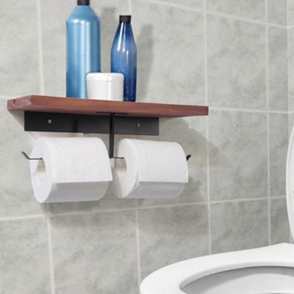 トイレットペーパーホルダー 木製棚付き壁掛け式2連トイレットペーパーホルダー