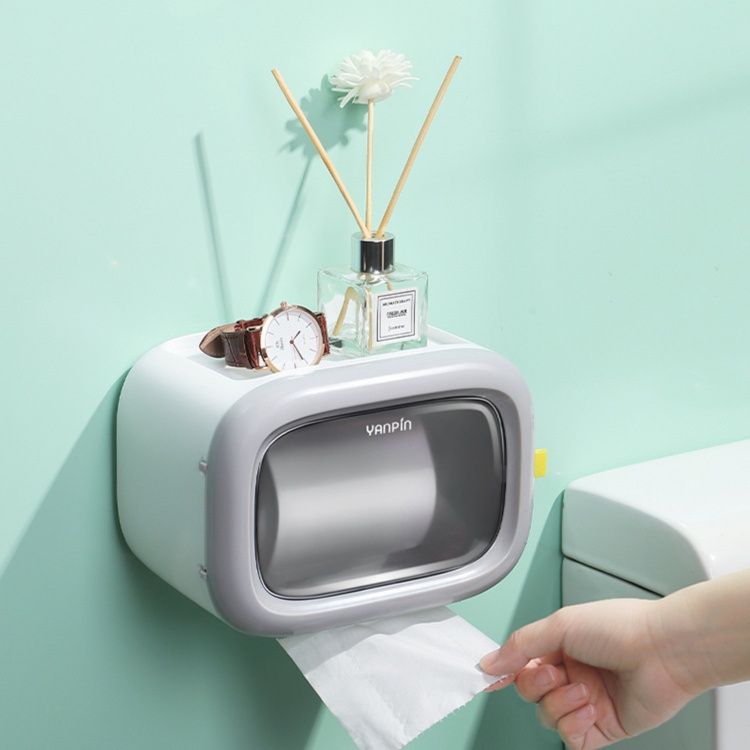トイレットペーパーホルダー 壁掛け式テレビ型紙巾収納ボックス