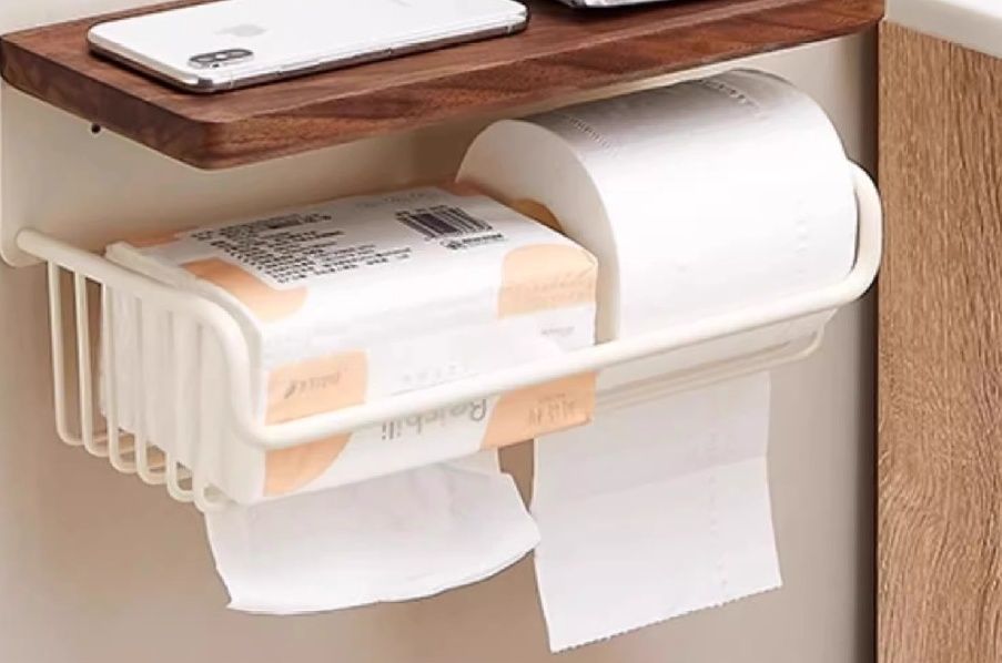 トイレットペーパーホルダー 木製天板付き壁掛け2連タイプ