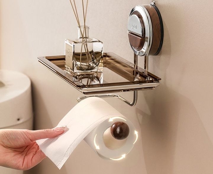 トイレットペーパーホルダー 壁掛け式紙巻器棚付き収納ホルダー