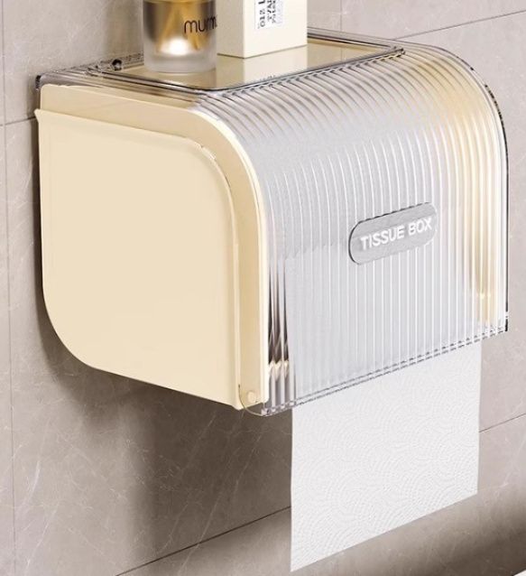 トイレットペーパーホルダー 波型透明蓋付き壁掛けカバー