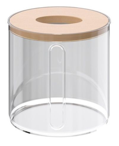 トイレットペーパーホルダー 透明円筒型木製蓋付き収納ケース