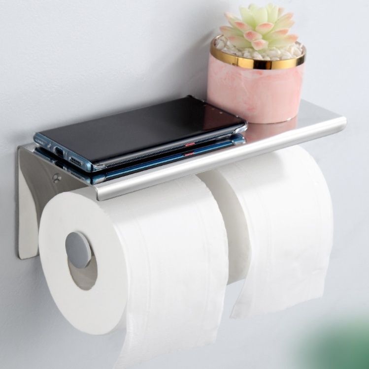 トイレットペーパーホルダー 収納棚付き壁掛け2連タイプ