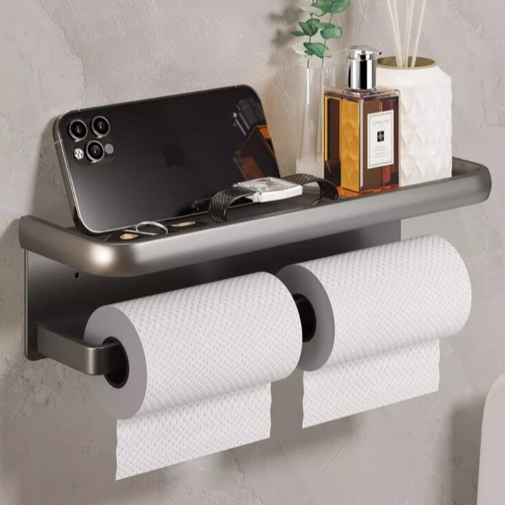 トイレットペーパーホルダー 棚付き壁掛け2連(ダブル)トイレットペーパーホルダー