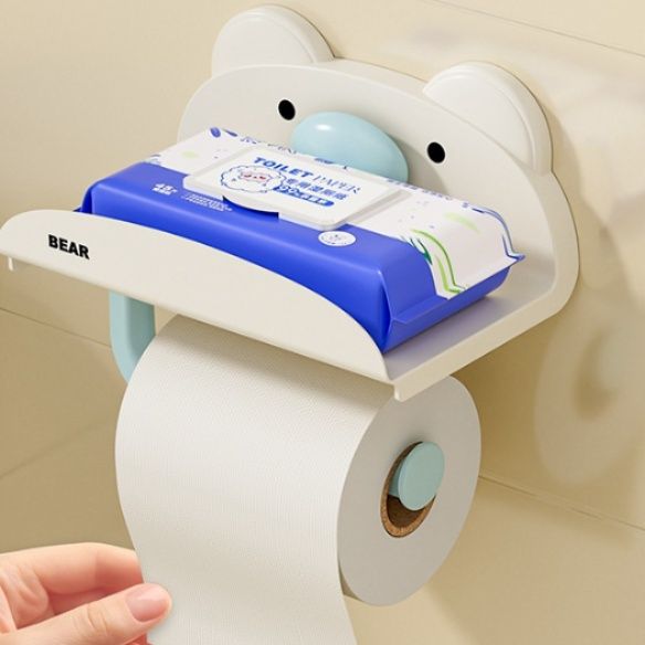 トイレットペーパーホルダー くまのかお型トイレットペーパーホルダー棚付き壁掛け